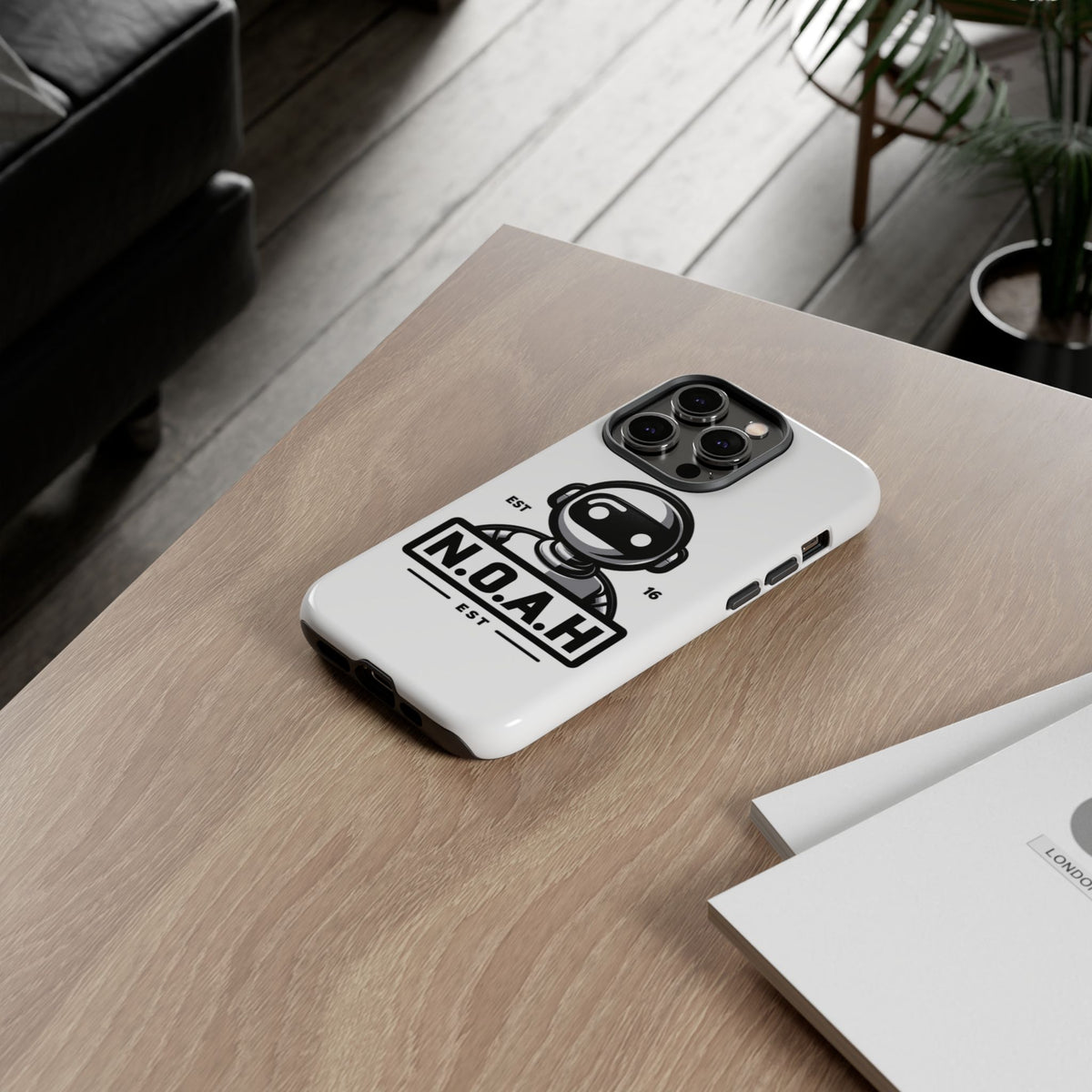 N.O.A.H™ Robot Phone Case — Retro Monochrome Tech Logo Protective Case