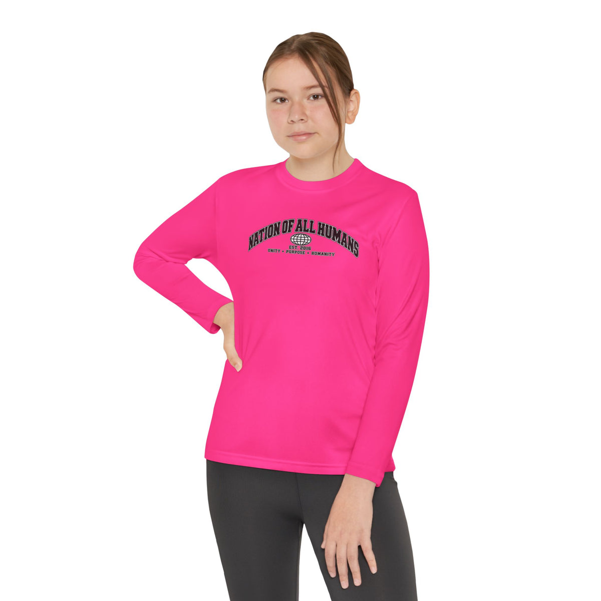 Youth Long Sleeve Tee — Nation of All Humans™ Team Number 26 Personalized Back print