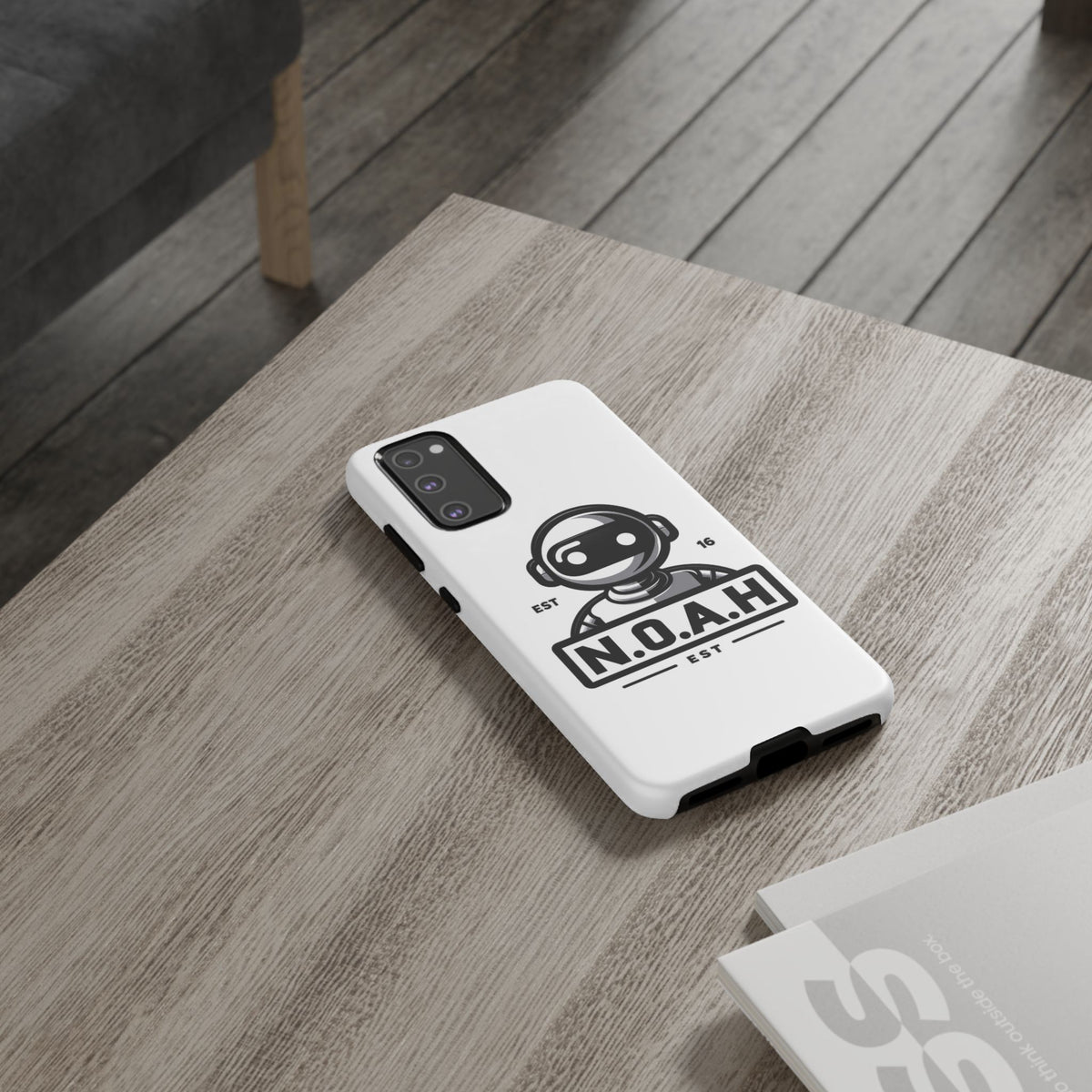 N.O.A.H™ Robot Phone Case — Retro Monochrome Tech Logo Protective Case