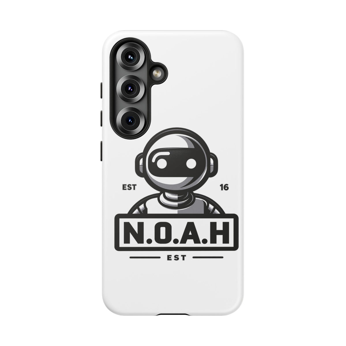 N.O.A.H™ Robot Phone Case — Retro Monochrome Tech Logo Protective Case
