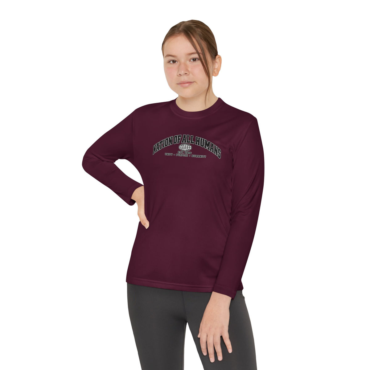 Youth Long Sleeve Tee — Nation of All Humans™ Team Number 26 Personalized Back print