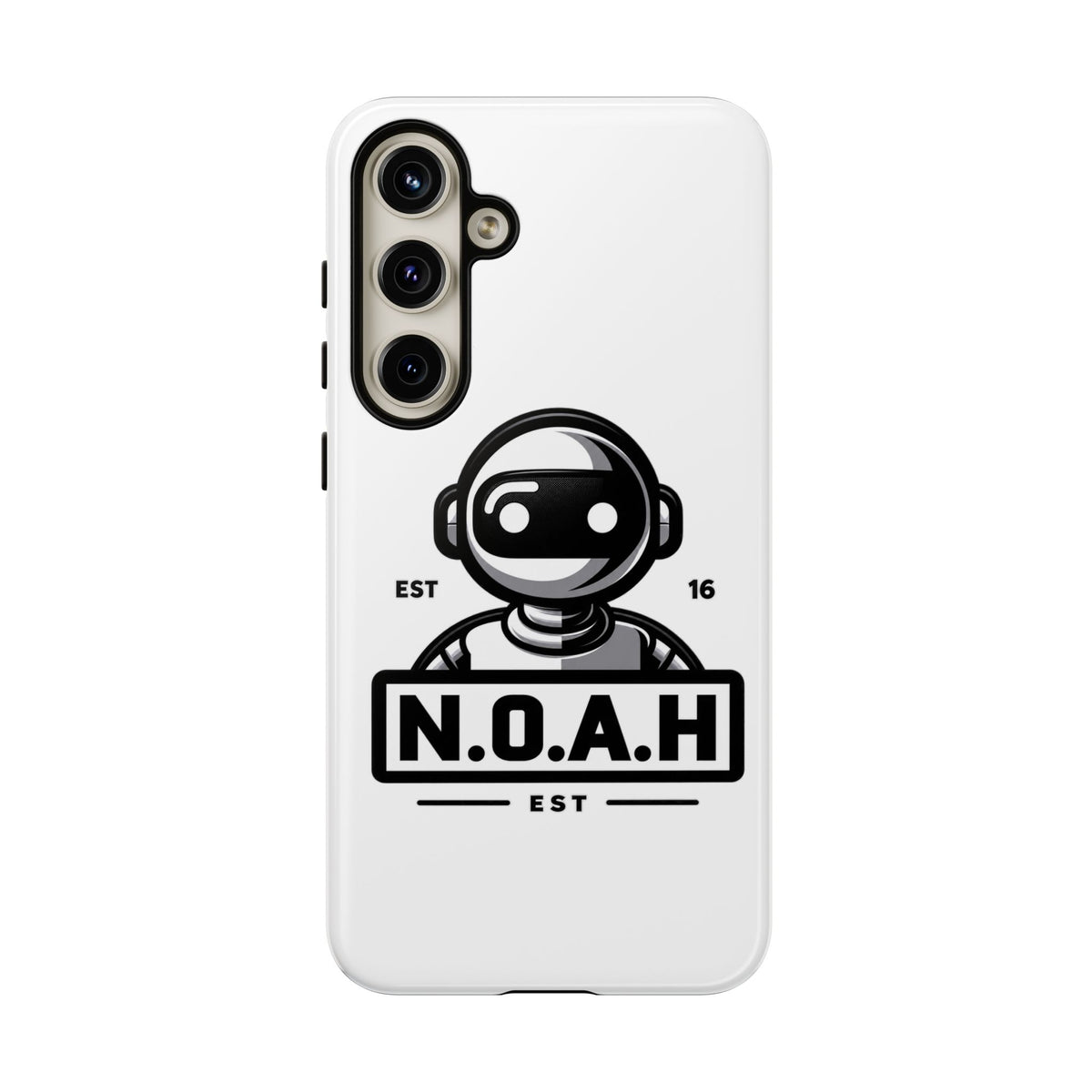 N.O.A.H™ Robot Phone Case — Retro Monochrome Tech Logo Protective Case