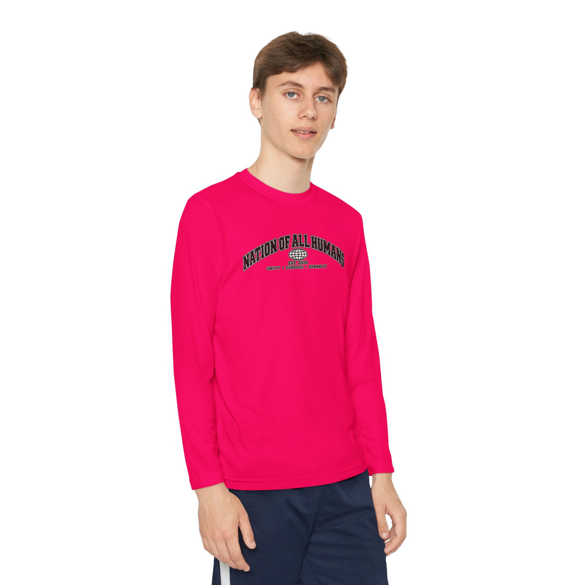 Youth Long Sleeve Tee — Nation of All Humans™ Team Number 26 Personalized Back print