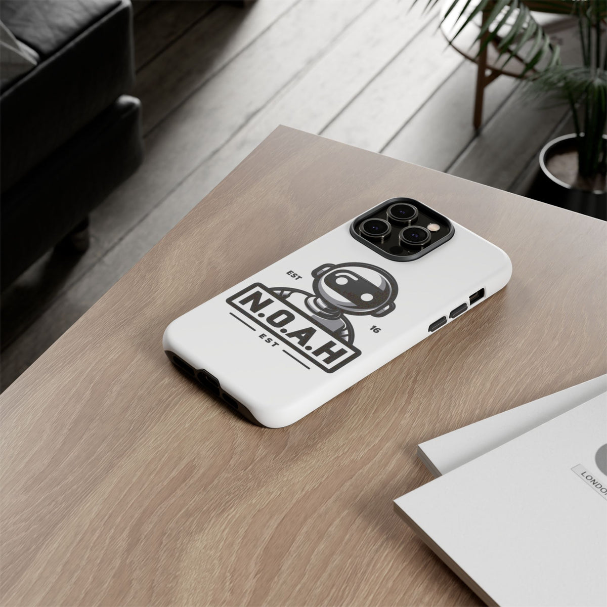 N.O.A.H™ Robot Phone Case — Retro Monochrome Tech Logo Protective Case