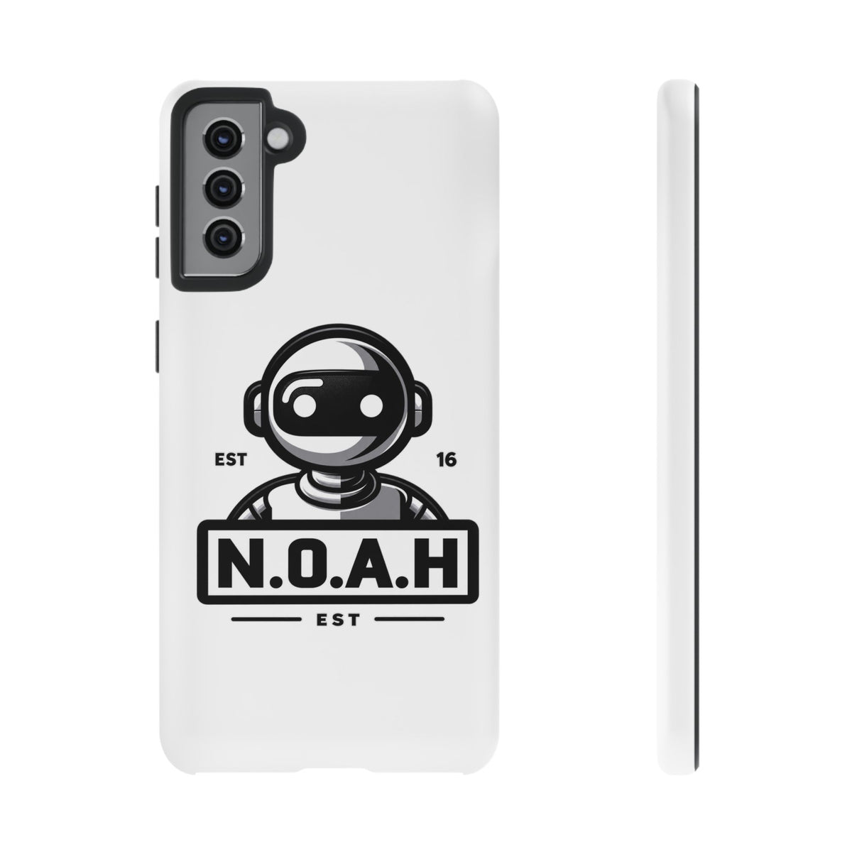 N.O.A.H™ Robot Phone Case — Retro Monochrome Tech Logo Protective Case