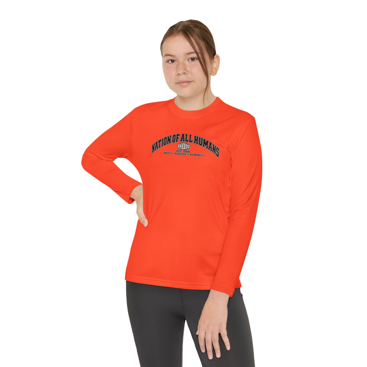 Youth Long Sleeve Tee — Nation of All Humans™ Team Number 26 Personalized Back print