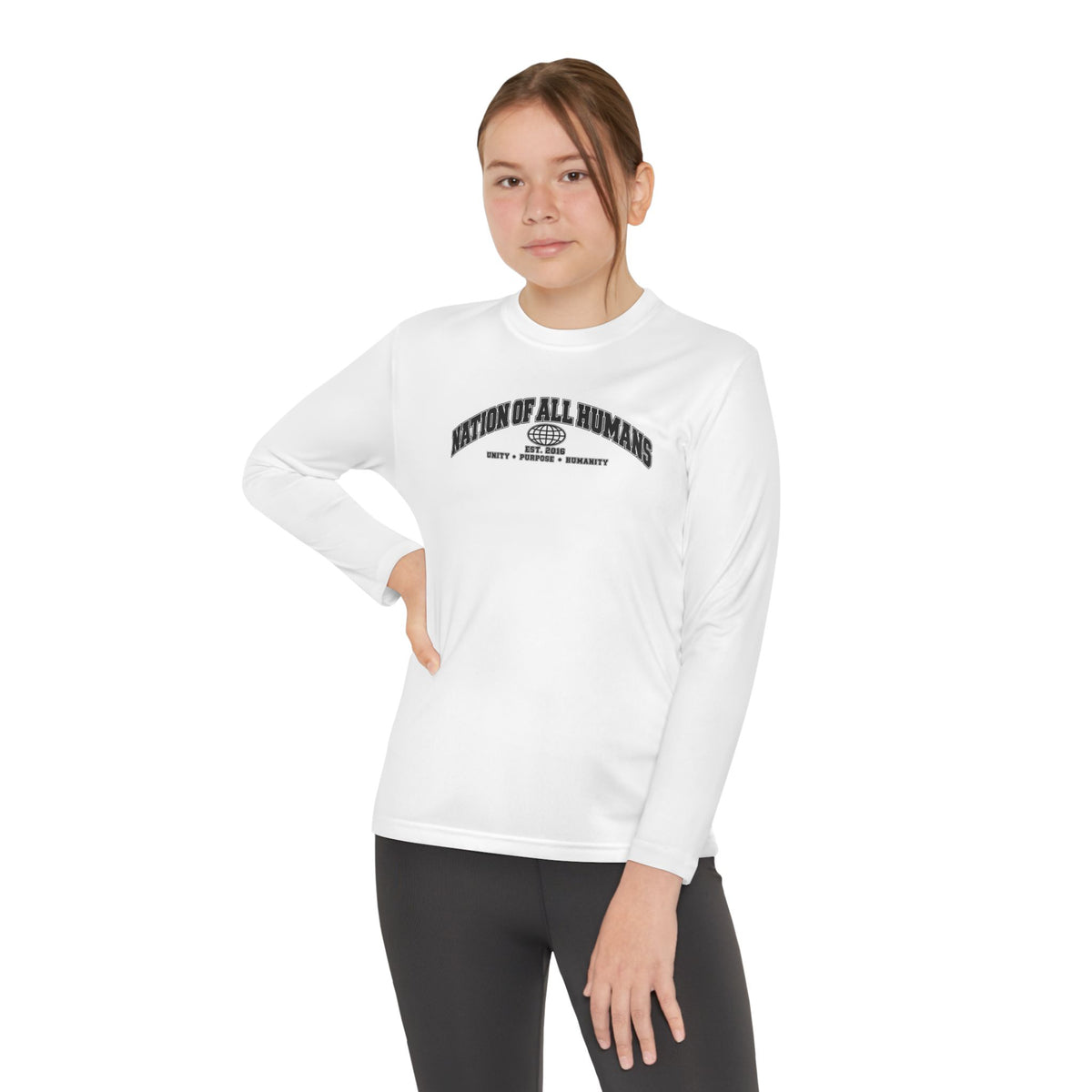 Youth Long Sleeve Tee — Nation of All Humans™ Team Number 26 Personalized Back print
