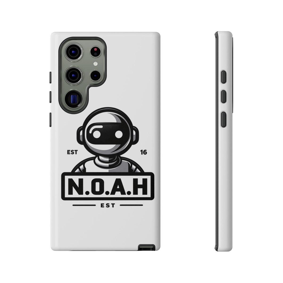 N.O.A.H™ Robot Phone Case — Retro Monochrome Tech Logo Protective Case