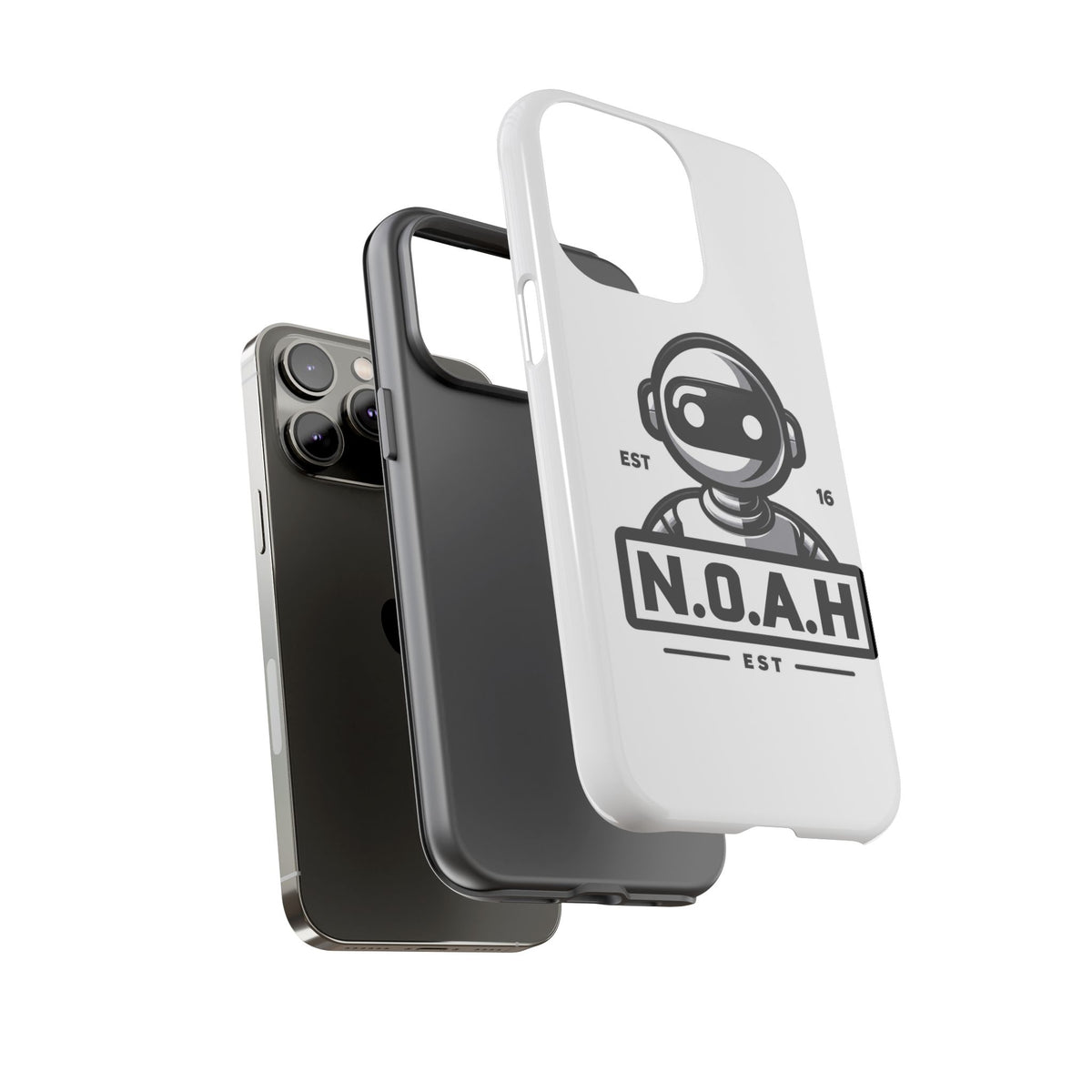 N.O.A.H™ Robot Phone Case — Retro Monochrome Tech Logo Protective Case
