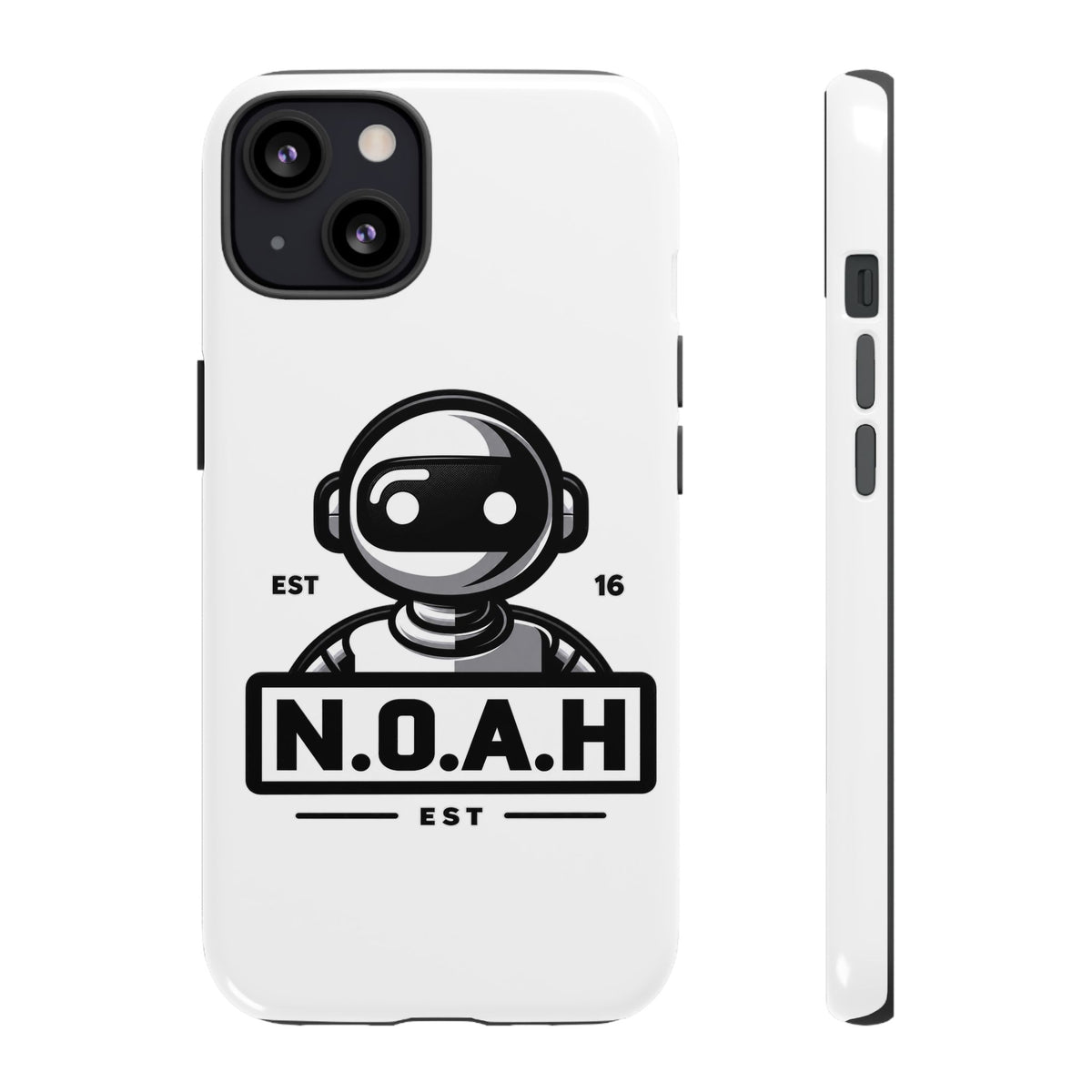 N.O.A.H™ Robot Phone Case — Retro Monochrome Tech Logo Protective Case