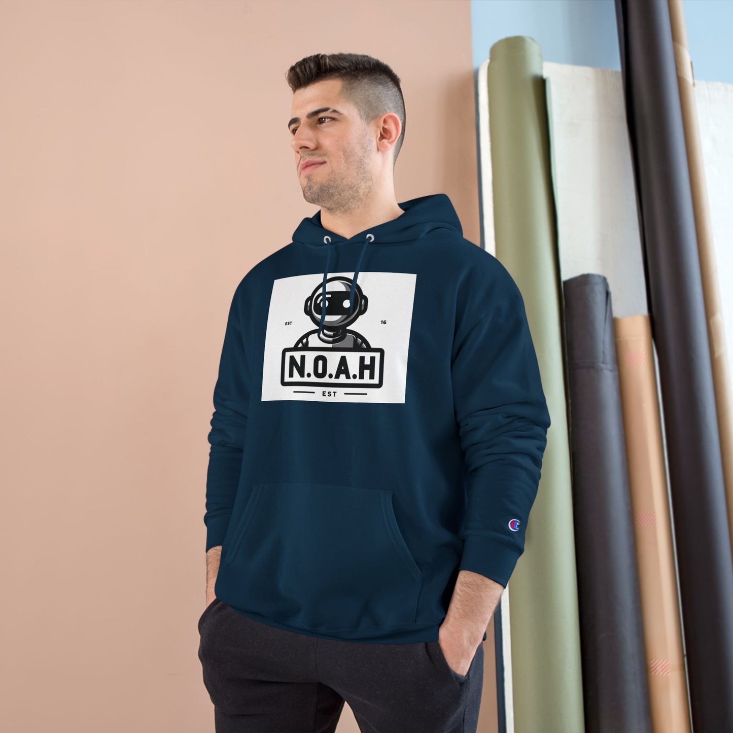 N.O.A.H™ Robot Head Hoodie — Vintage Space Logo Champion Pullover
