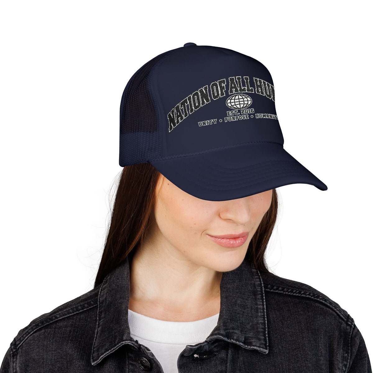 Nation of All Humans™ Foam Trucker Hat – Retro Globe Mesh Foam Cap