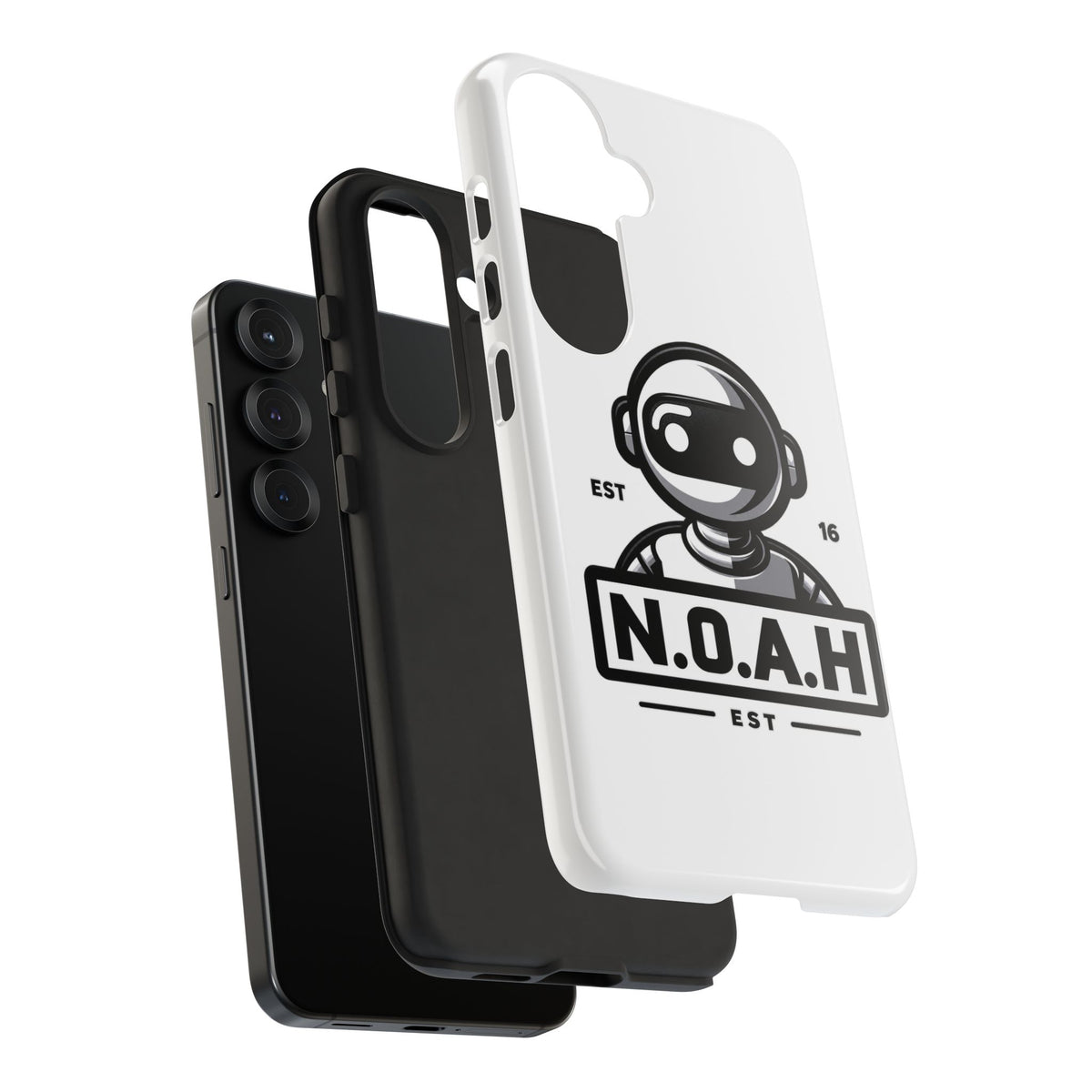 N.O.A.H™ Robot Phone Case — Retro Monochrome Tech Logo Protective Case