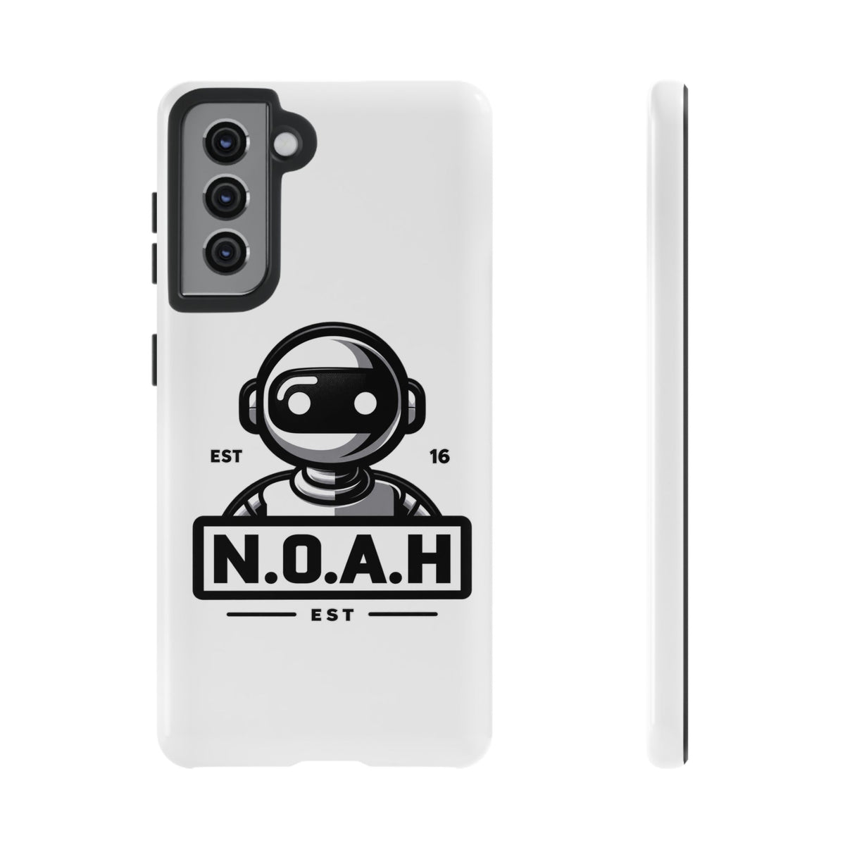 N.O.A.H™ Robot Phone Case — Retro Monochrome Tech Logo Protective Case