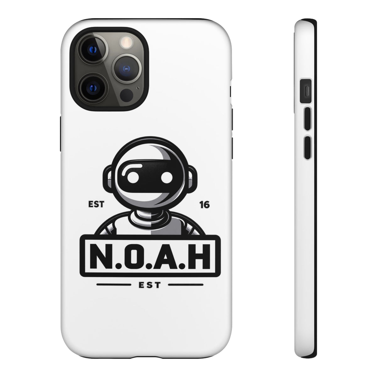 N.O.A.H™ Robot Phone Case — Retro Monochrome Tech Logo Protective Case