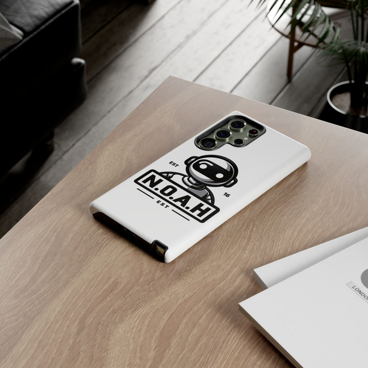 N.O.A.H™ Robot Phone Case — Retro Monochrome Tech Logo Protective Case
