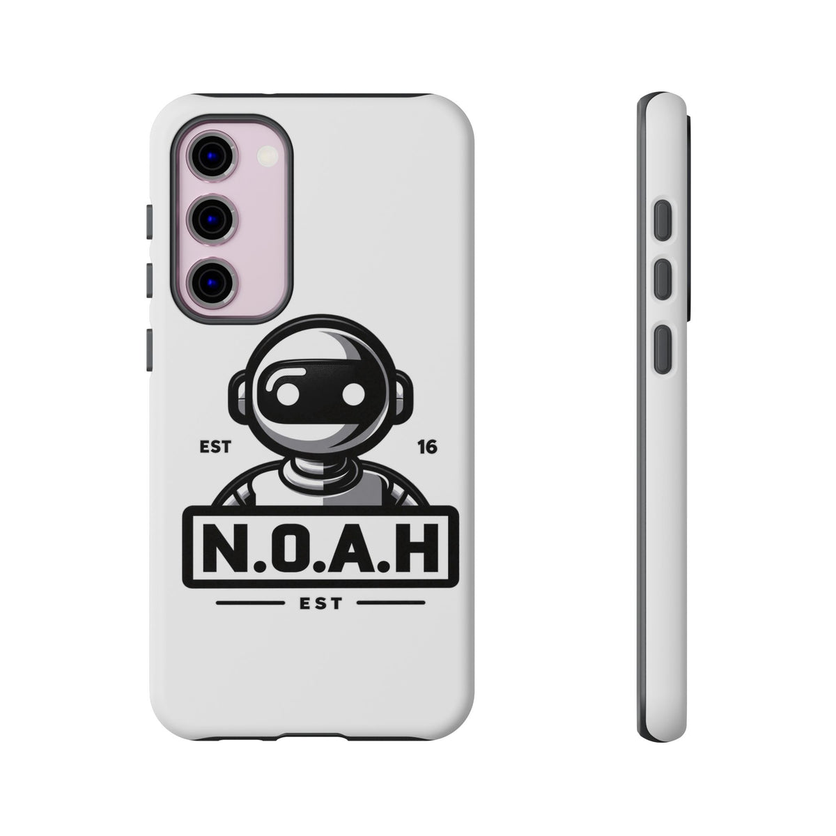 N.O.A.H™ Robot Phone Case — Retro Monochrome Tech Logo Protective Case