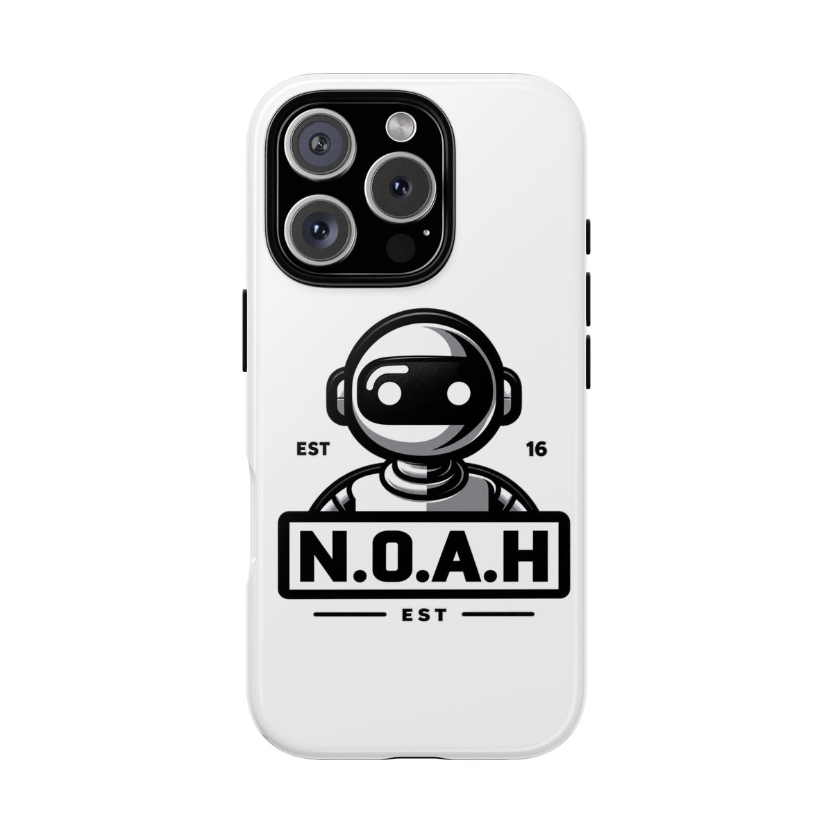 N.O.A.H™ Robot Phone Case — Retro Monochrome Tech Logo Protective Case