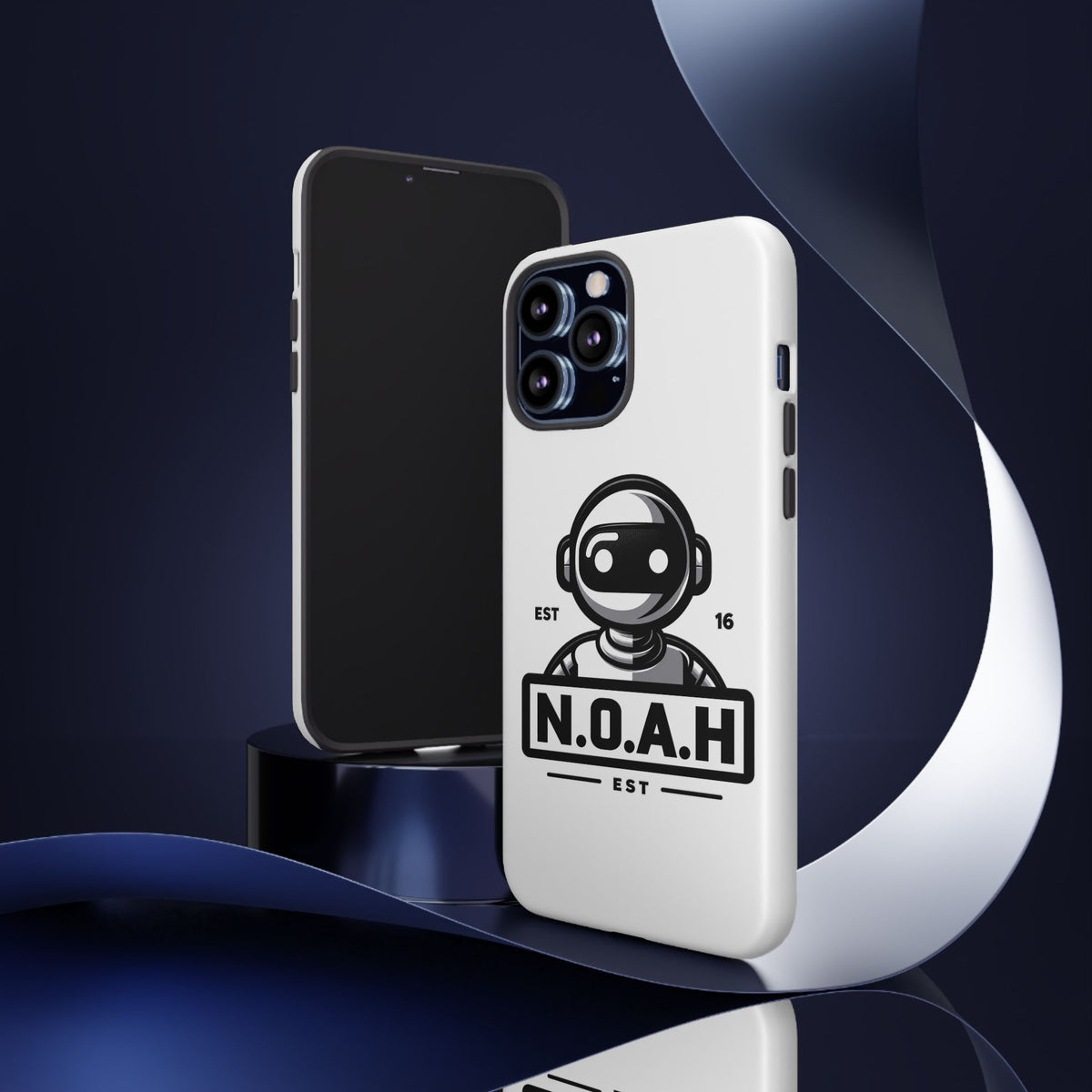 N.O.A.H™ Robot Phone Case — Retro Monochrome Tech Logo Protective Case