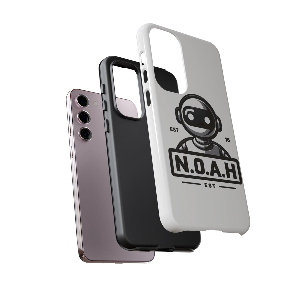 N.O.A.H™ Robot Phone Case — Retro Monochrome Tech Logo Protective Case