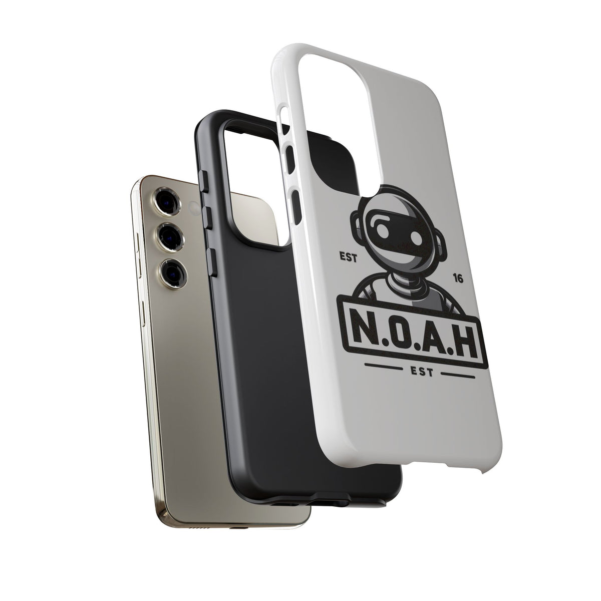 N.O.A.H™ Robot Phone Case — Retro Monochrome Tech Logo Protective Case