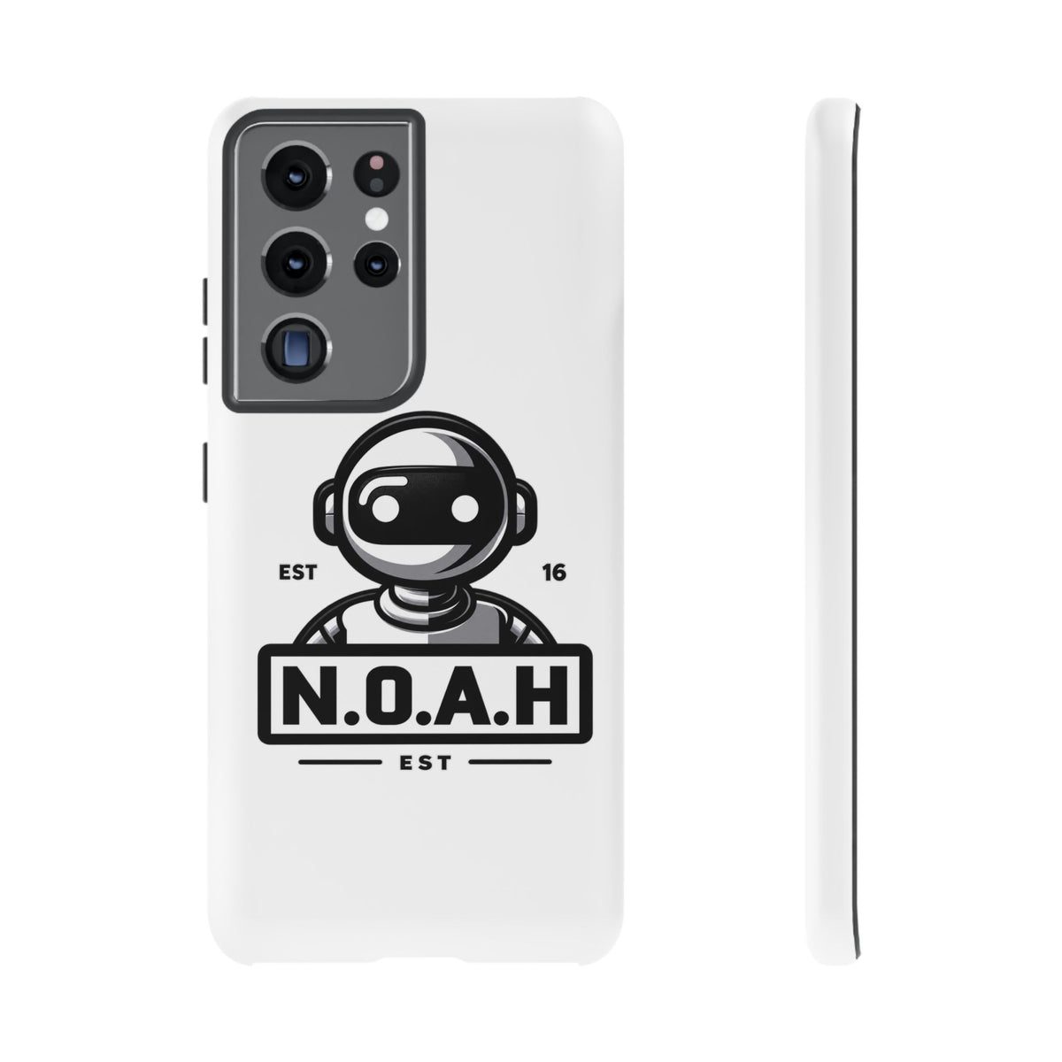 N.O.A.H™ Robot Phone Case — Retro Monochrome Tech Logo Protective Case