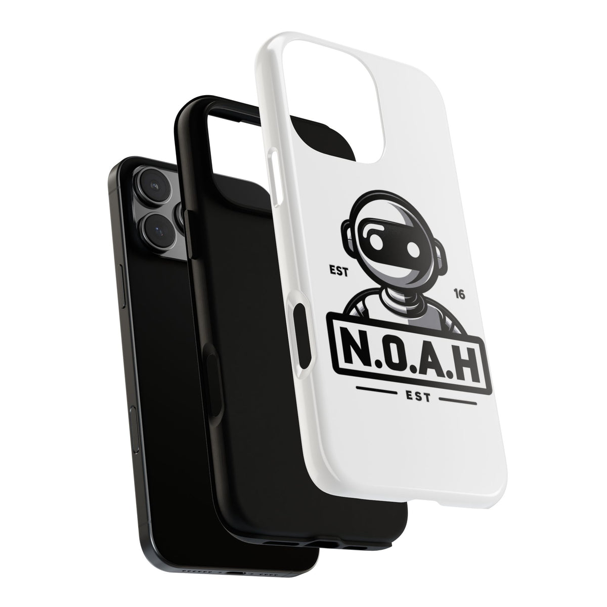 N.O.A.H™ Robot Phone Case — Retro Monochrome Tech Logo Protective Case