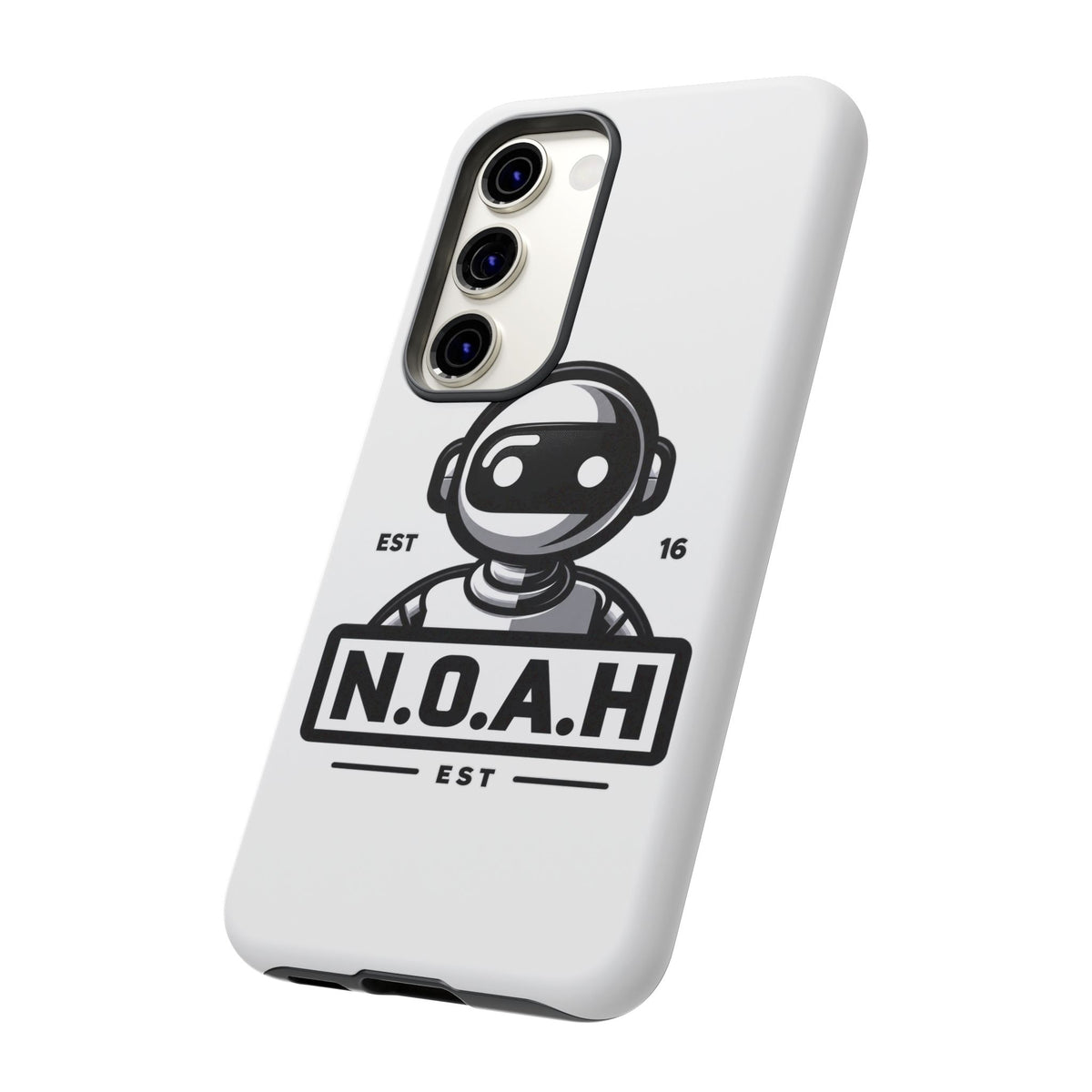N.O.A.H™ Robot Phone Case — Retro Monochrome Tech Logo Protective Case