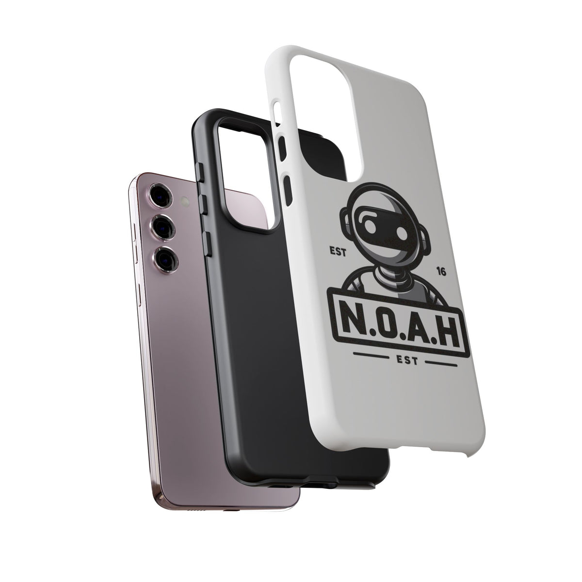 N.O.A.H™ Robot Phone Case — Retro Monochrome Tech Logo Protective Case