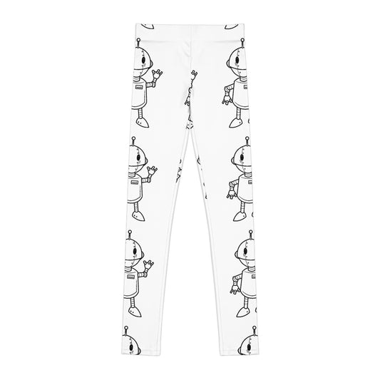 Youth N.O.A.H™ "FIRST" Robot Print Leggings — Cute Monochrome Space Robot Pattern