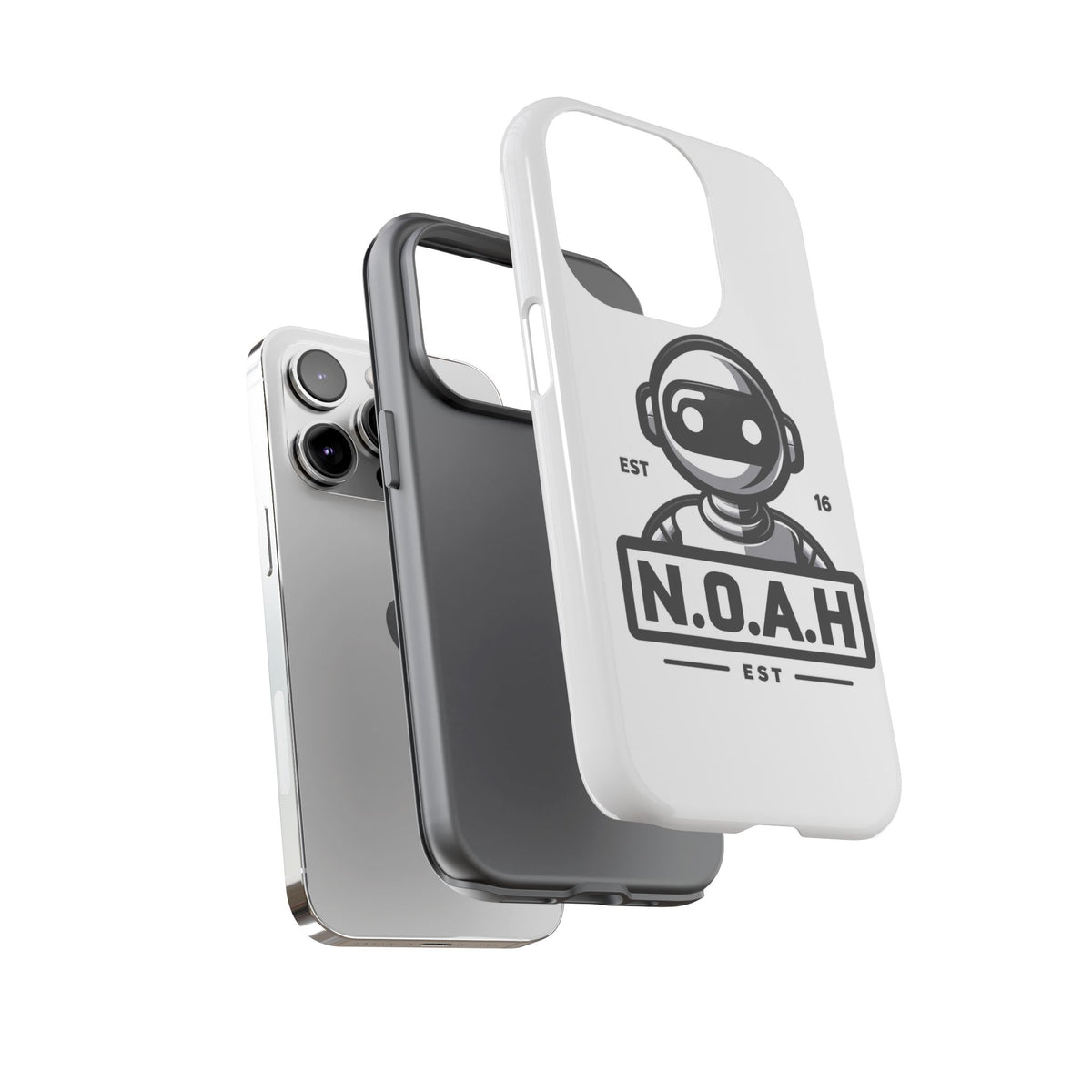 N.O.A.H™ Robot Phone Case — Retro Monochrome Tech Logo Protective Case