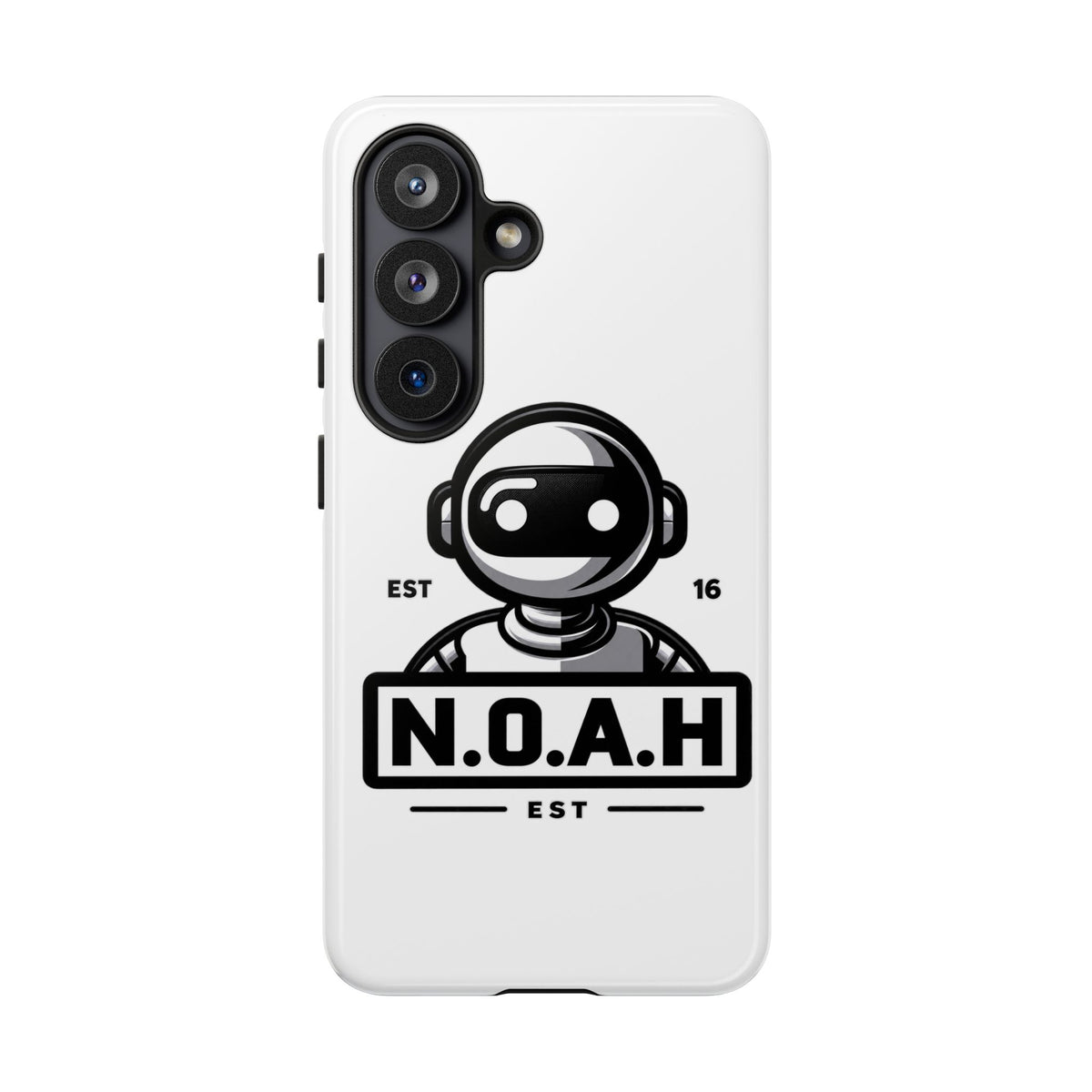 N.O.A.H™ Robot Phone Case — Retro Monochrome Tech Logo Protective Case