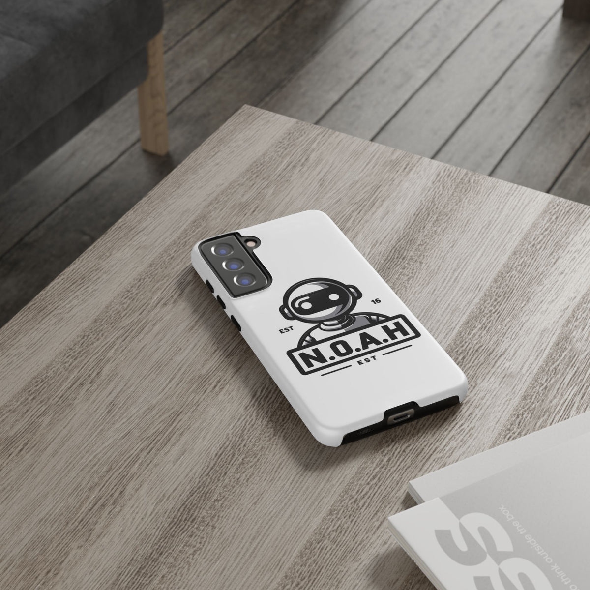 N.O.A.H™ Robot Phone Case — Retro Monochrome Tech Logo Protective Case