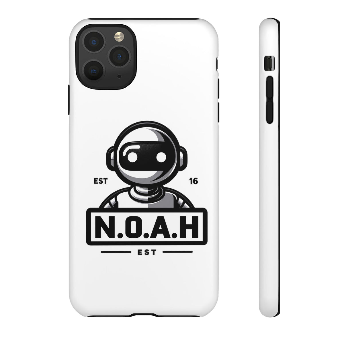 N.O.A.H™ Robot Phone Case — Retro Monochrome Tech Logo Protective Case