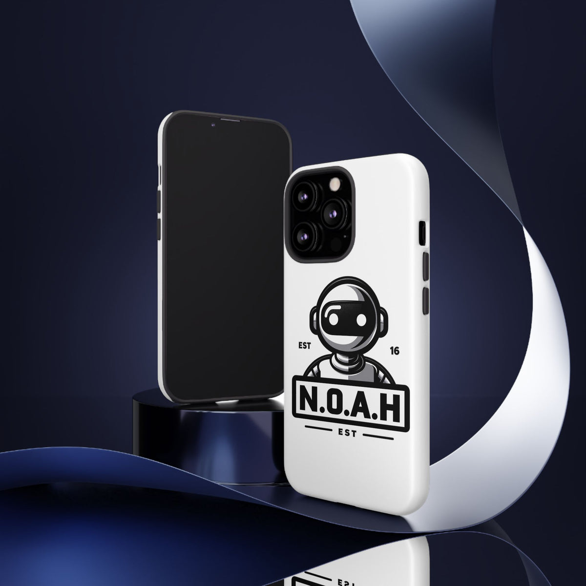 N.O.A.H™ Robot Phone Case — Retro Monochrome Tech Logo Protective Case