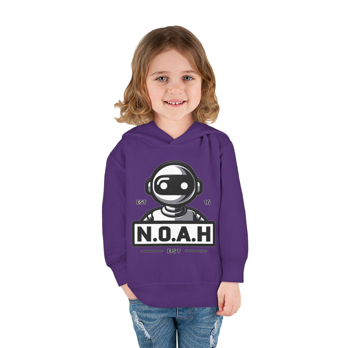 N.O.A.H™ Robot Kids Hoodie — Toddler Pullover with Logo front & Back 'Nation of All Humans' Graphic