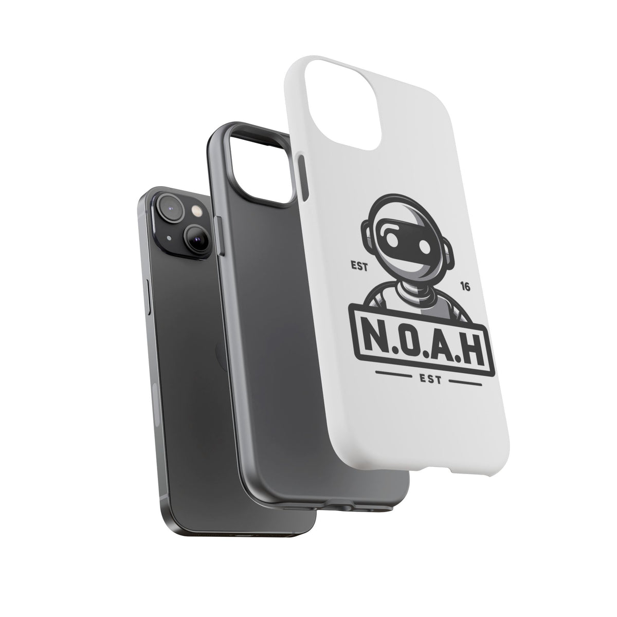 N.O.A.H™ Robot Phone Case — Retro Monochrome Tech Logo Protective Case